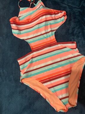 aerie Orange & Coral One-Piece Swimsuit